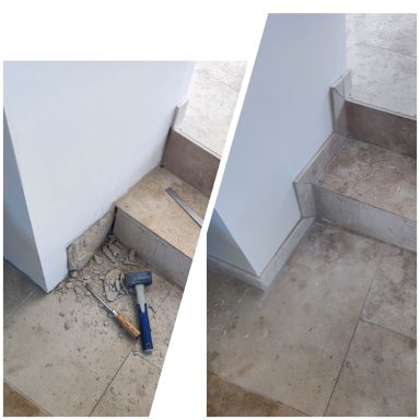 petit détail qui compte: pose des plinthes dans ces marches