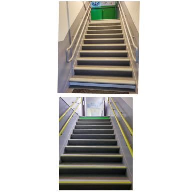 exercice de signalétique dans ces escaliers d'école