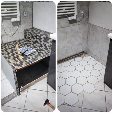 reprise sol et mur après démontage d'un coffrage inutile